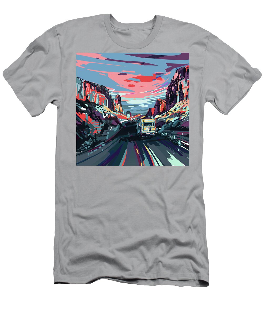 Road T-Shirt featuring the digital art Desert Road Landscape by Bekim M