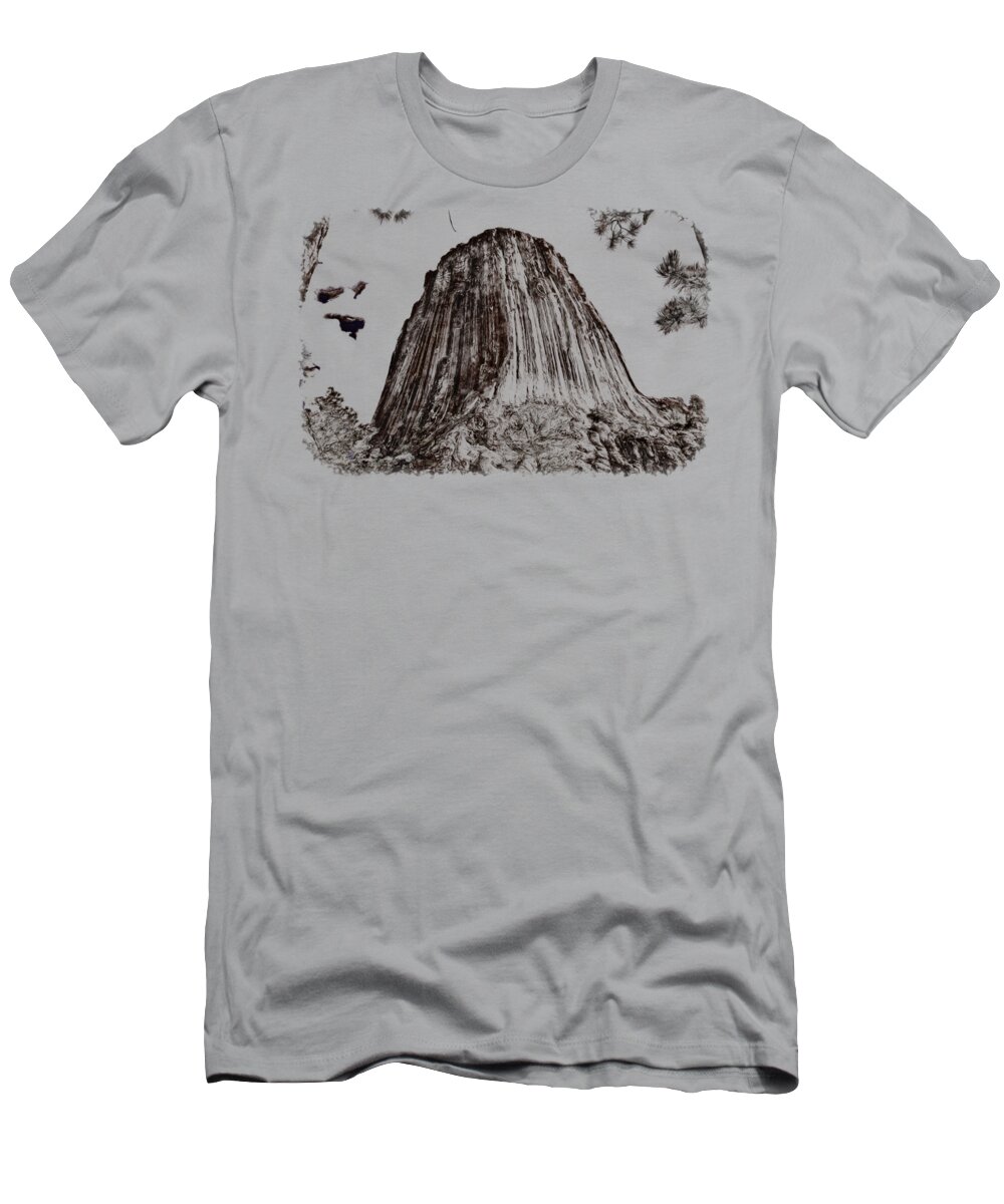 Landscape T-Shirt featuring the photograph Devils Tower Sketch by John M Bailey