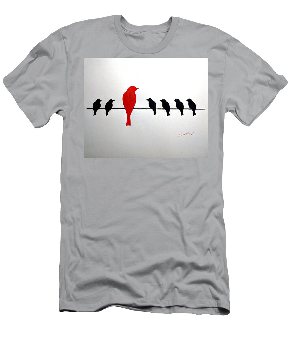 Bird T-Shirt featuring the painting Dissonant by Edwin Alverio