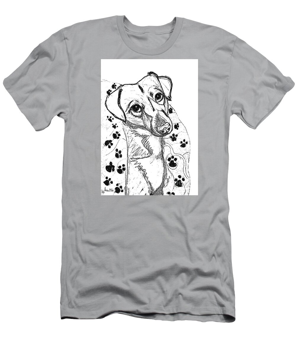 Dog T-Shirt featuring the digital art Dog Sketch in Charcoal 4 by Ania M Milo