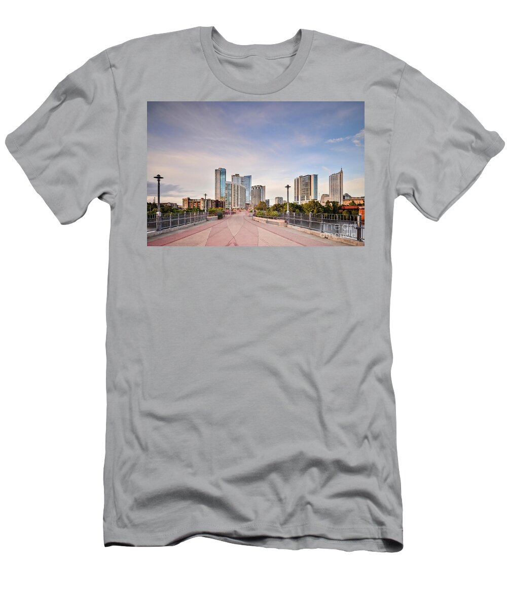 Downtown T-Shirt featuring the photograph Downtown Austin Skyline from Lamar Street Pedestrian Bridge - Texas Hill Country by Silvio Ligutti