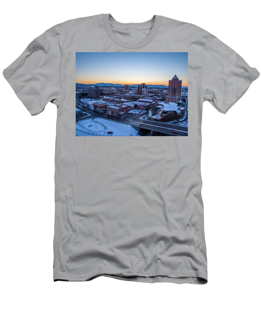 Roanoke T-Shirt featuring the photograph Downtown Roanoke Twilight by Star City SkyCams