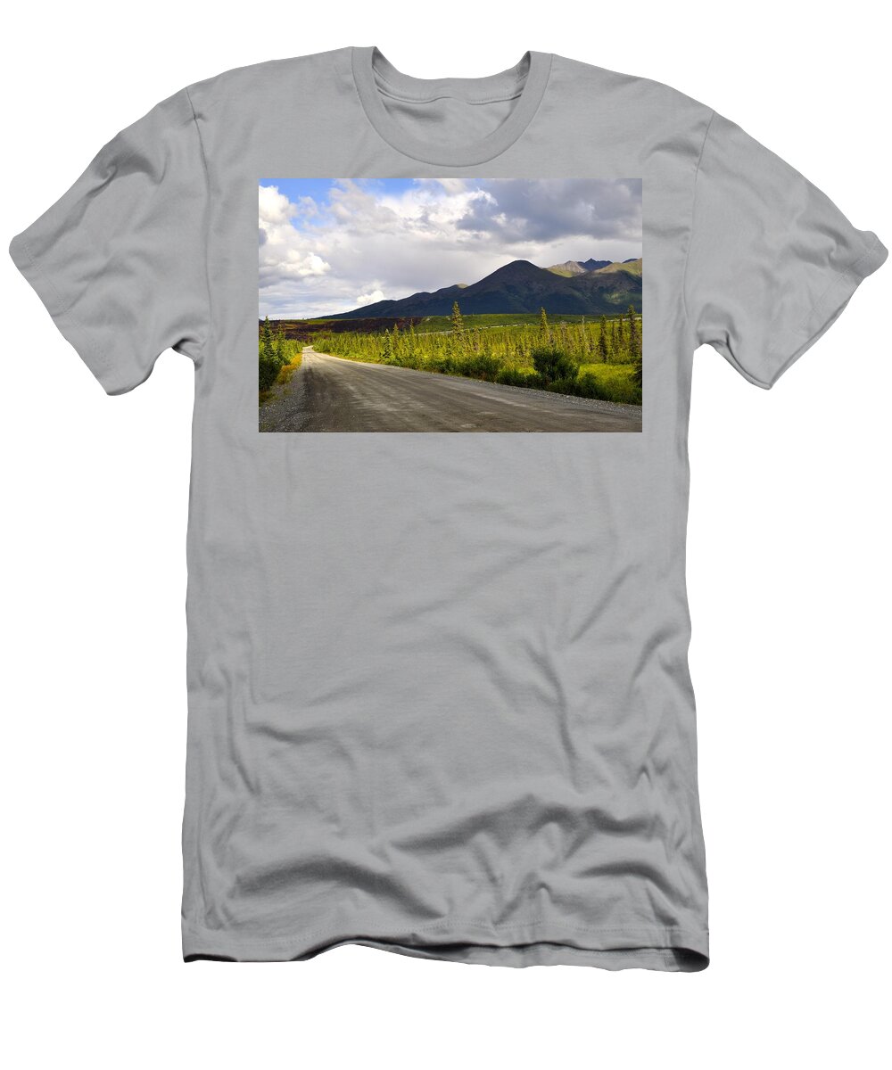 Denali Highway T-Shirt featuring the photograph Driving the Denali Highway by Cathy Mahnke