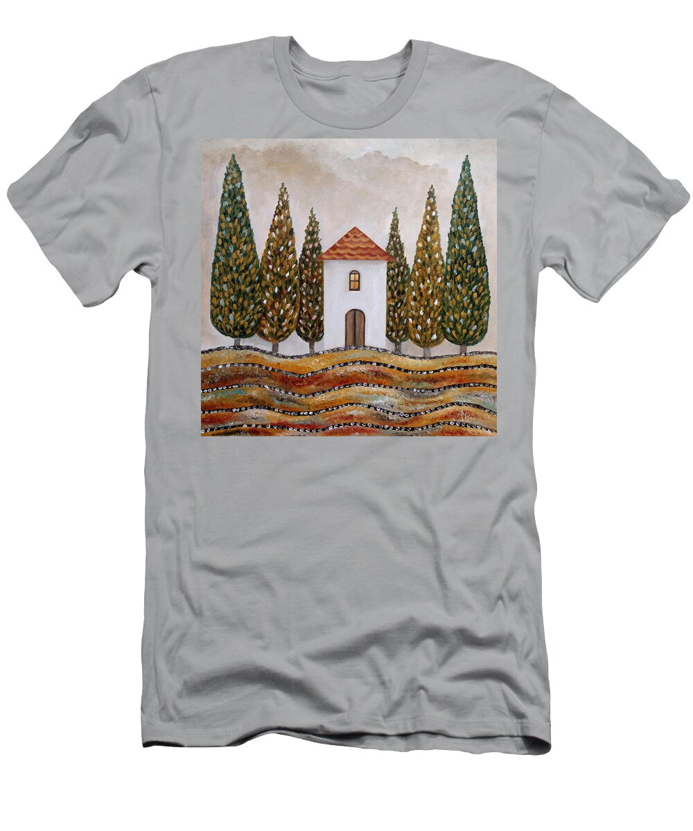 Village T-Shirt featuring the painting Dwelling Out Of Time by Angeles M Pomata