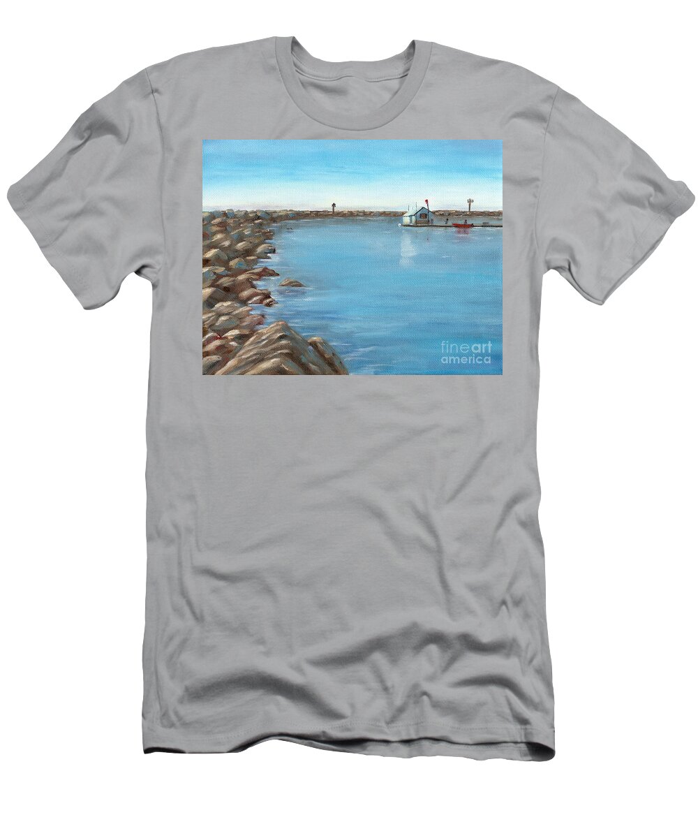 Dana Point T-Shirt featuring the painting Early Morning at Dana Point by Mary Scott