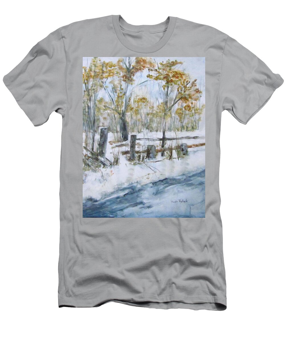 Early Spring T-Shirt featuring the painting Early Spring Snow by Paula Pagliughi