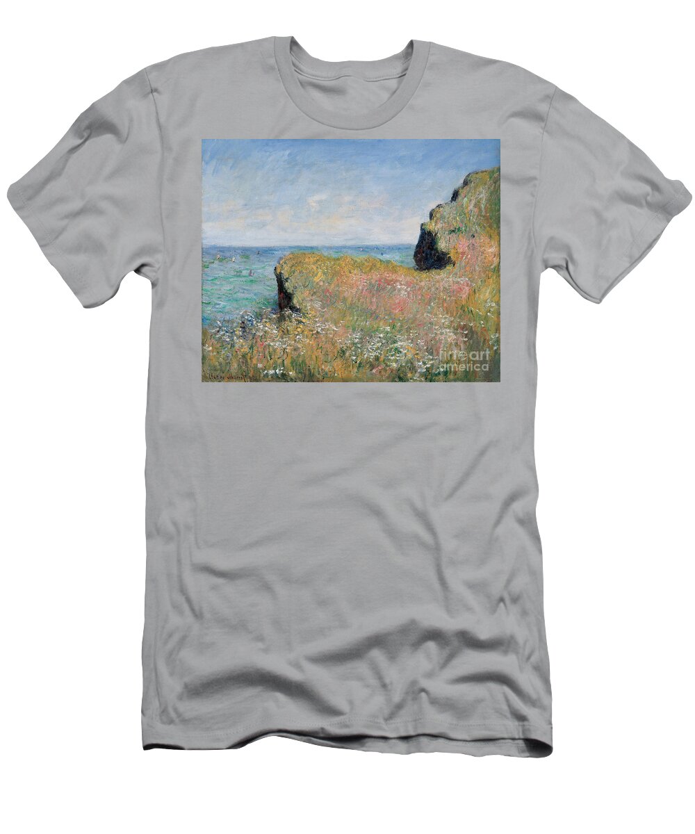Monet T-Shirt featuring the painting Edge of the Cliff Pourville by Claude Monet