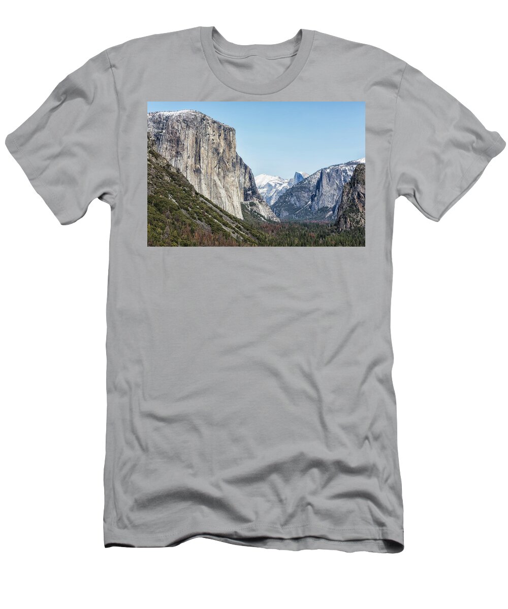 El Capitan T-Shirt featuring the photograph El Capitan, Half Dome and Sentinel Rock from Tunnel View by Belinda Greb