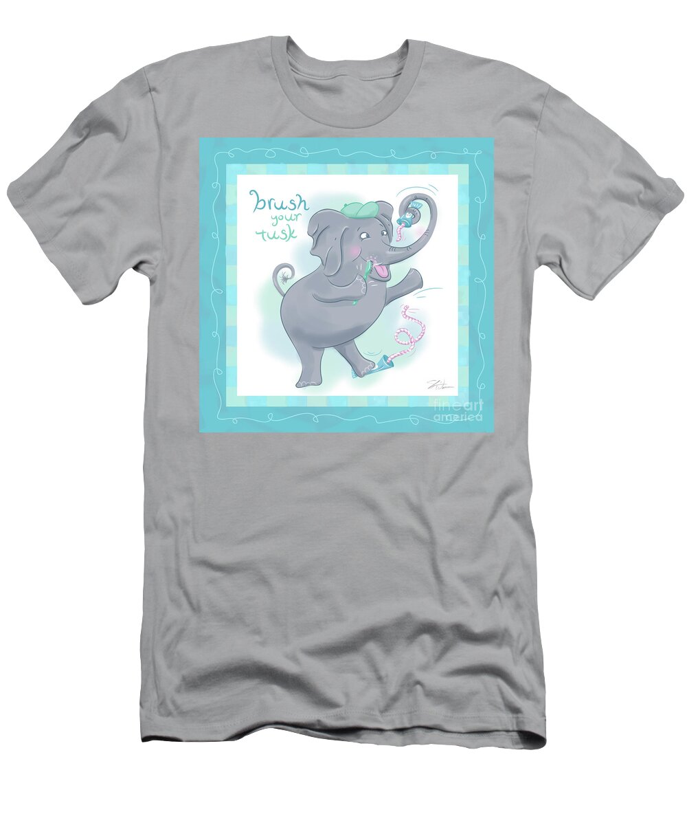 Children T-Shirt featuring the mixed media Elephant Bath Time Brush your Tusk by Shari Warren