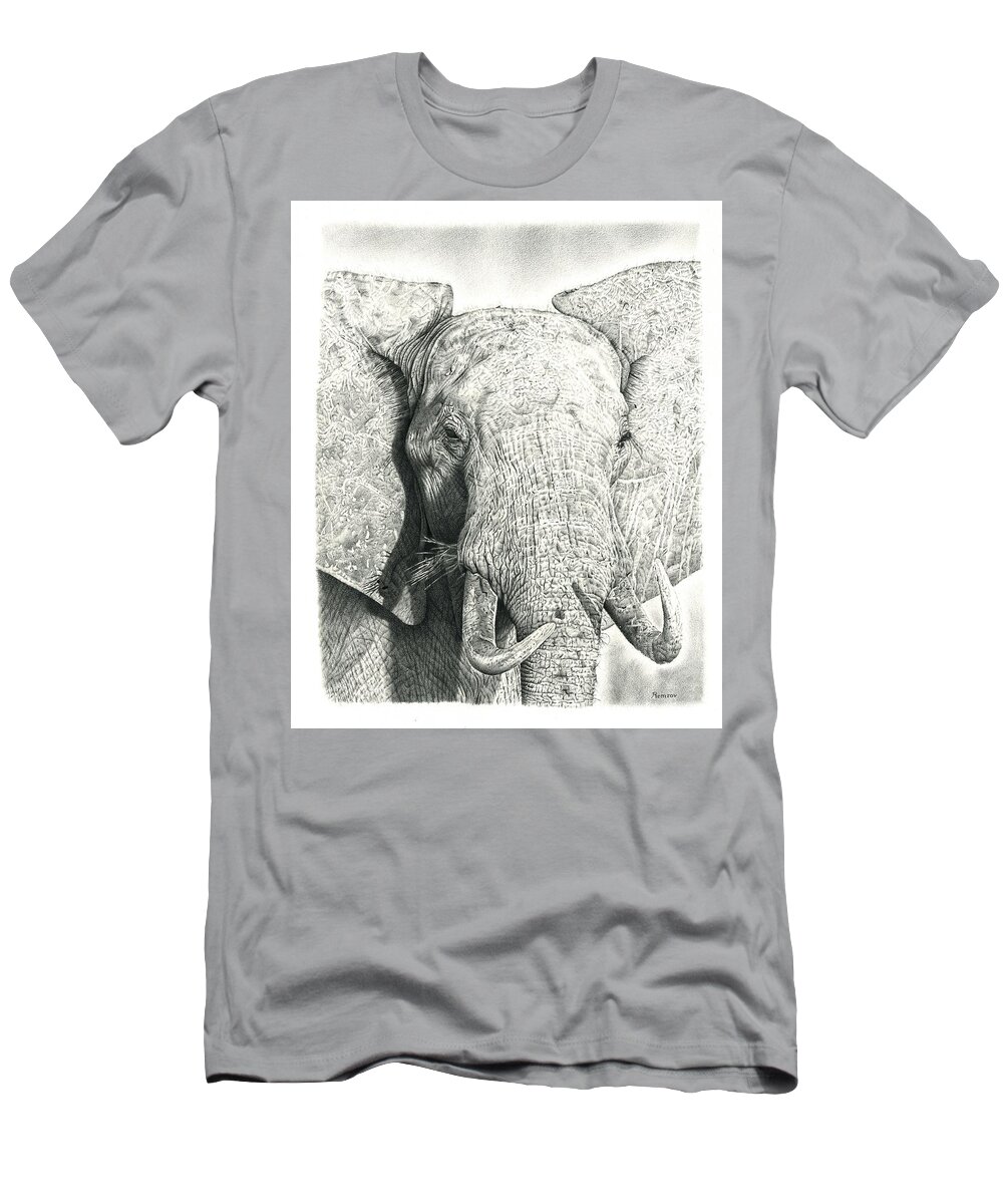 Elephant T-Shirt featuring the drawing Elephant by Casey 'Remrov' Vormer