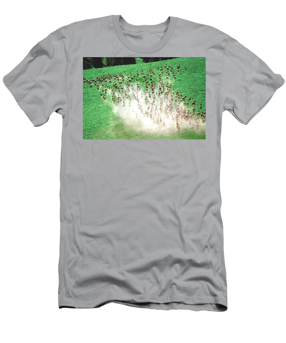 Elk T-Shirt featuring the photograph Elk Stampede by Ted Keller