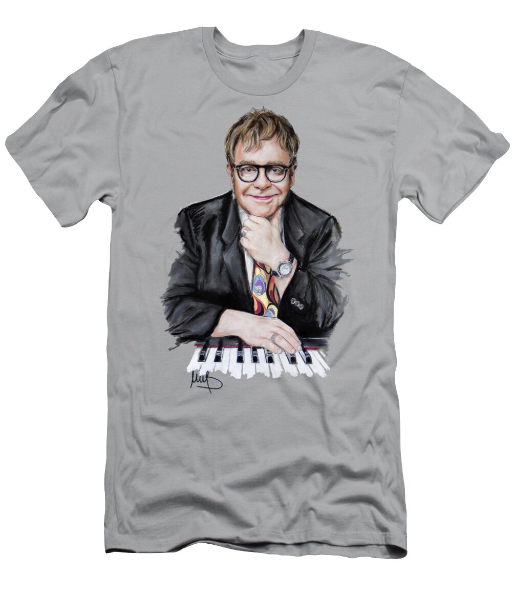 Elton John T-Shirt featuring the mixed media Elton John by Melanie D