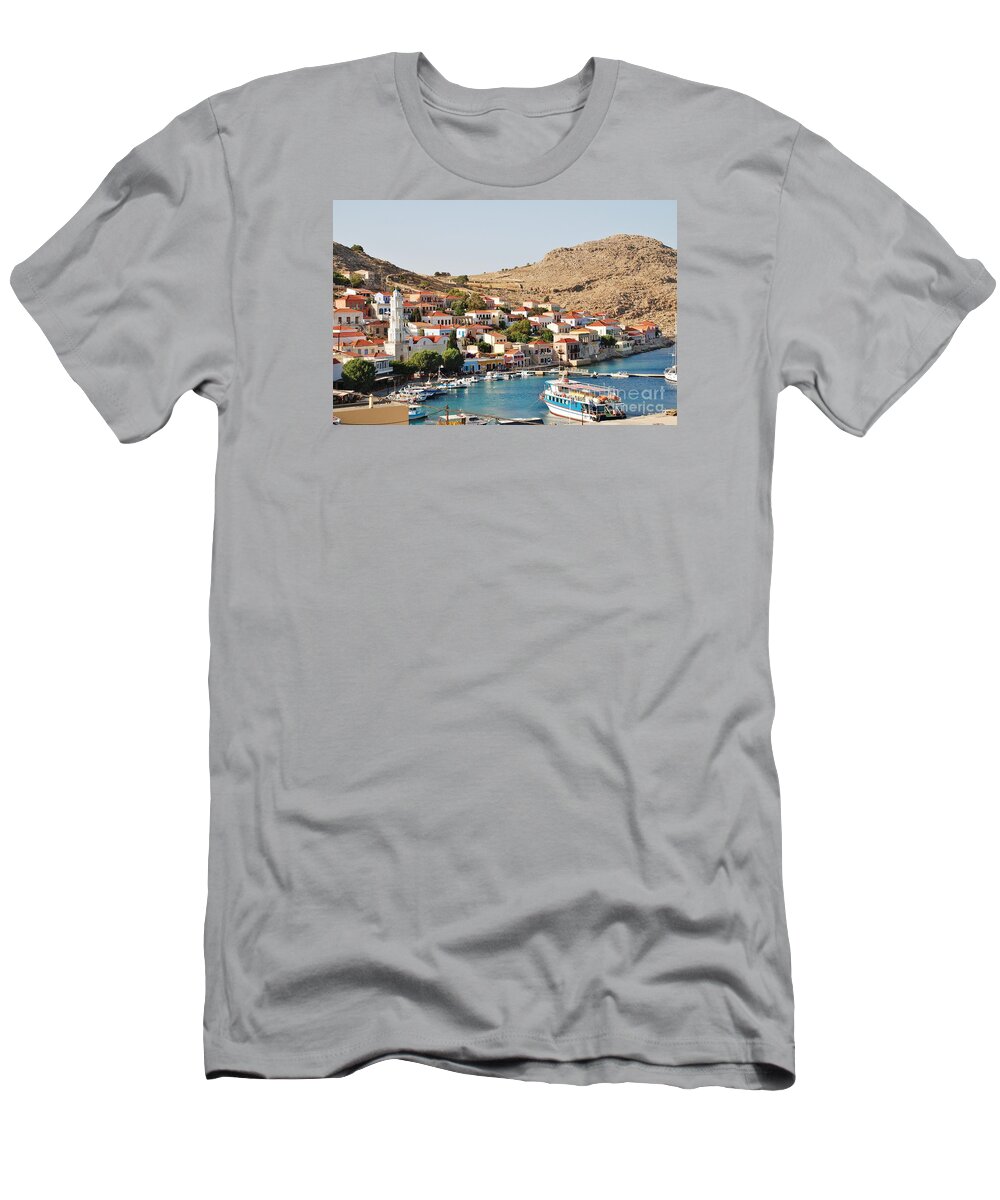 Halki T-Shirt featuring the photograph Emborio village on Halki by David Fowler