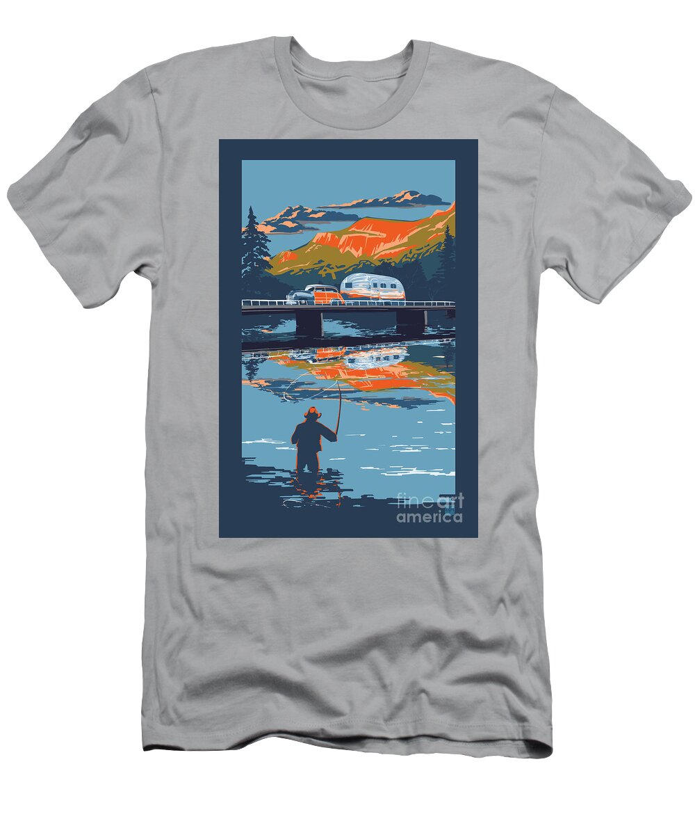 Airstream Art T-Shirt featuring the painting Enderby Cliffs retro Airstream by Sassan Filsoof