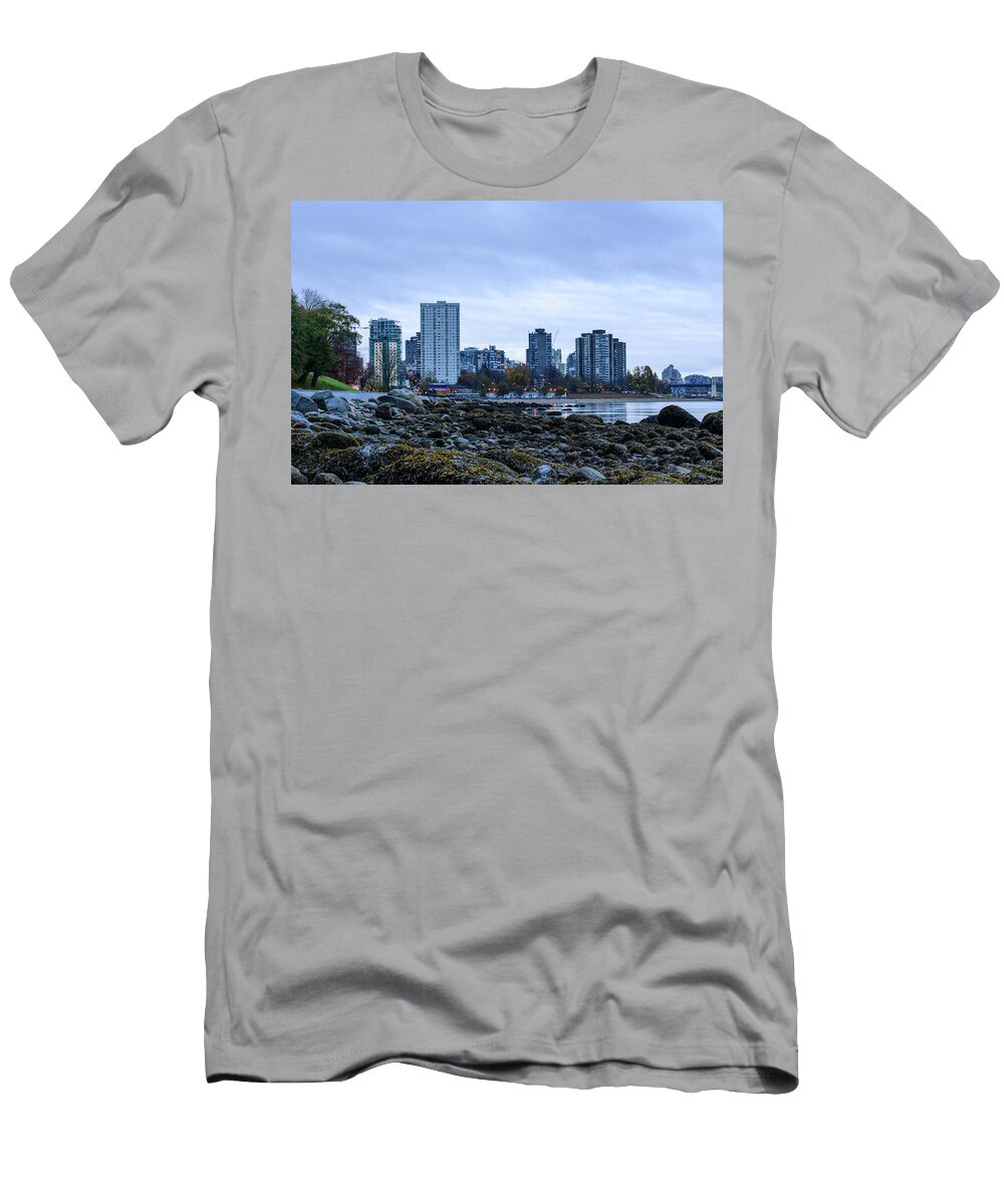 English Bay T-Shirt featuring the digital art English Bay Beach Park, Vancouver BC by Michael Lee