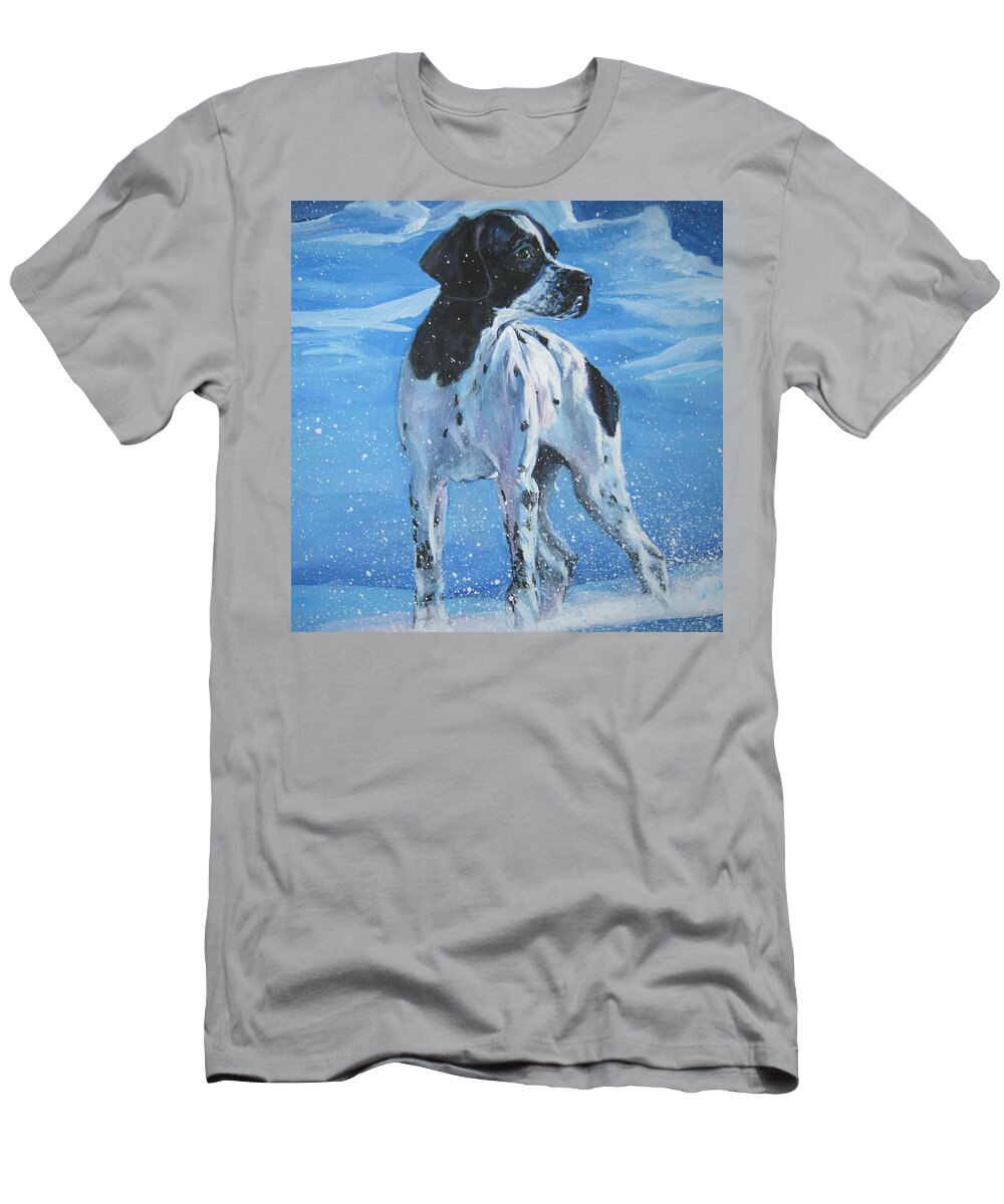English Pointer T-Shirt featuring the painting English Pointer in snow by Lee Ann Shepard