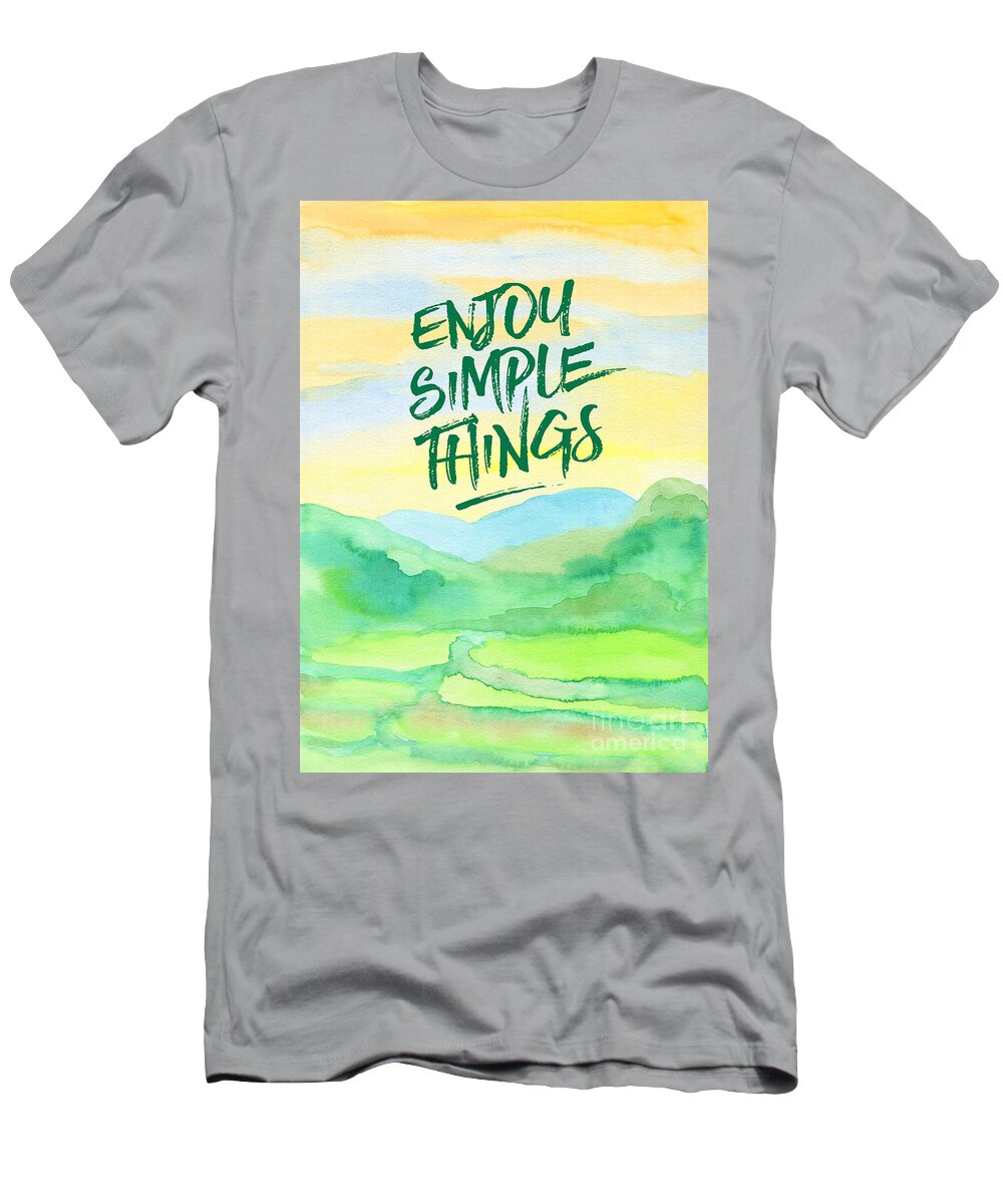 Rice Paddies T-Shirt featuring the painting Enjoy Simple Things Rice Paddies Watercolor Painting by Beverly Claire Kaiya