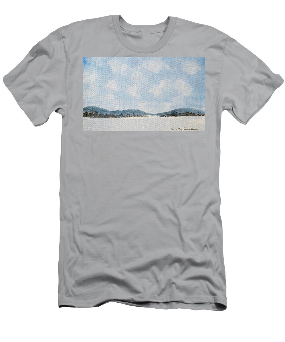 Bathurst Harbour T-Shirt featuring the painting Entrance to Moulters Lagoon from Bathurst Harbour by Dorothy Darden