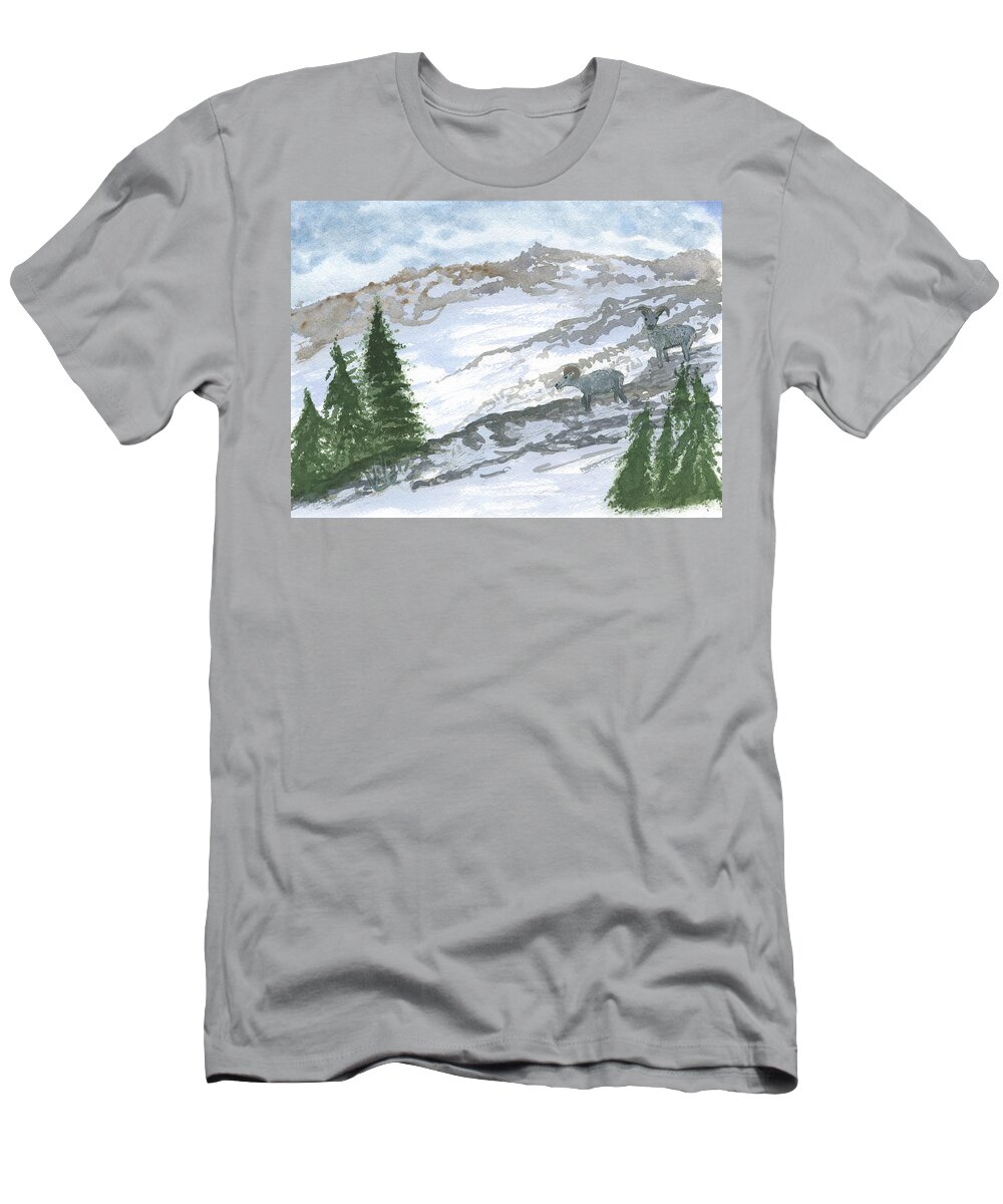 Bighorn T-Shirt featuring the painting Escape to Goat Mountain by Victor Vosen