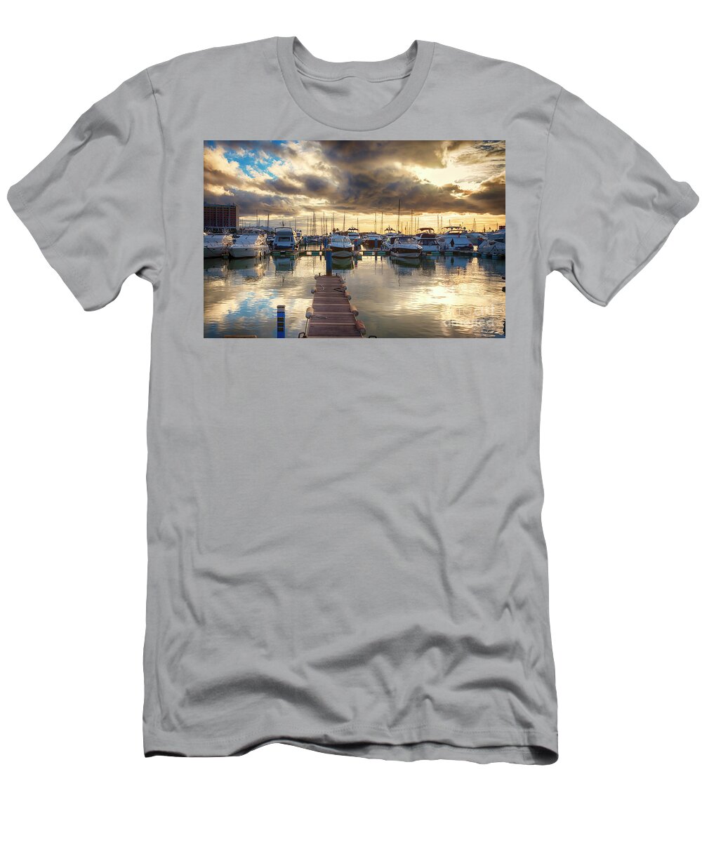 Dock T-Shirt featuring the photograph evening yachts marine, Algarve, Portugal by Ariadna De Raadt