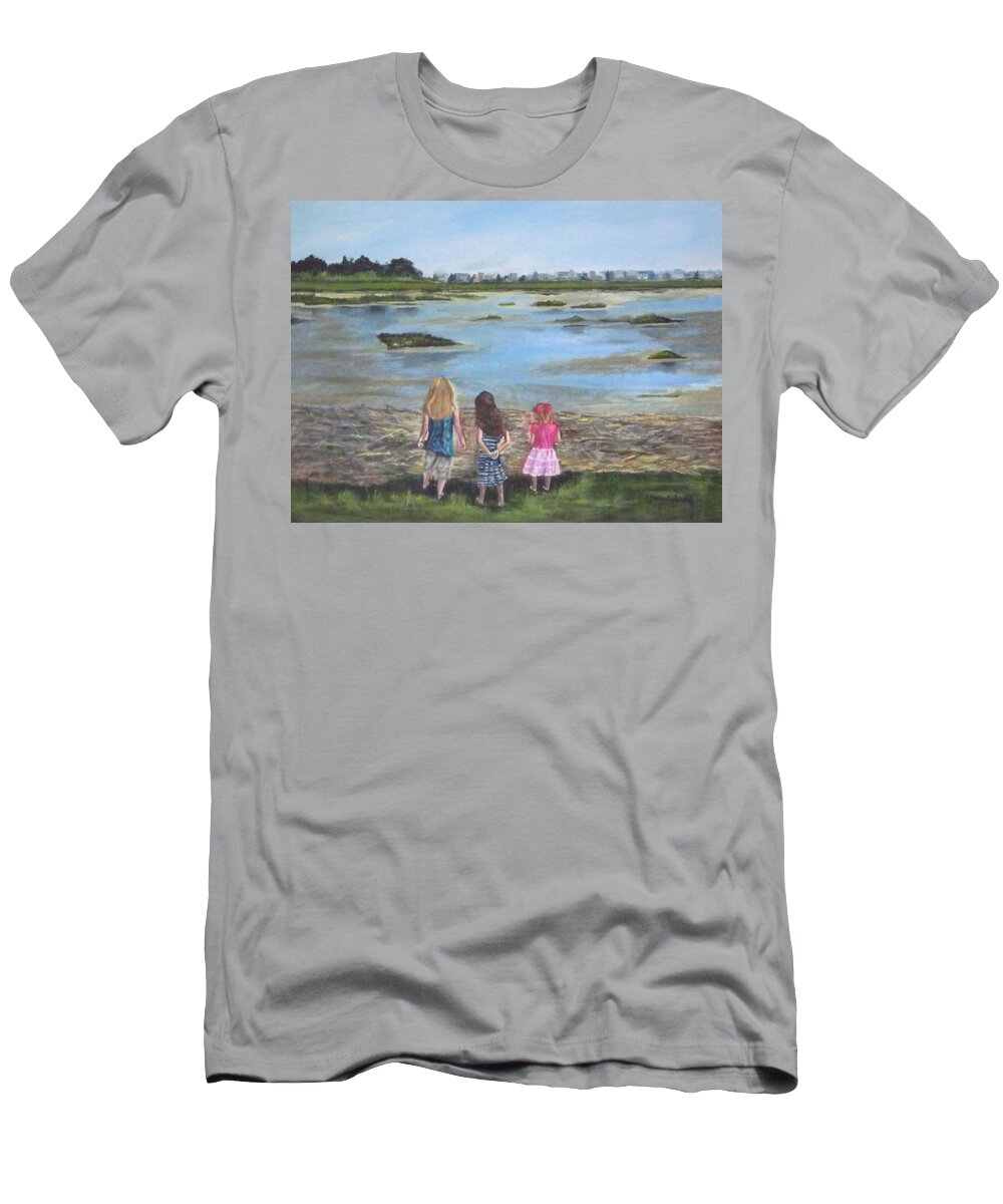 Acrylic T-Shirt featuring the painting Exploring The Marshes by Paula Pagliughi
