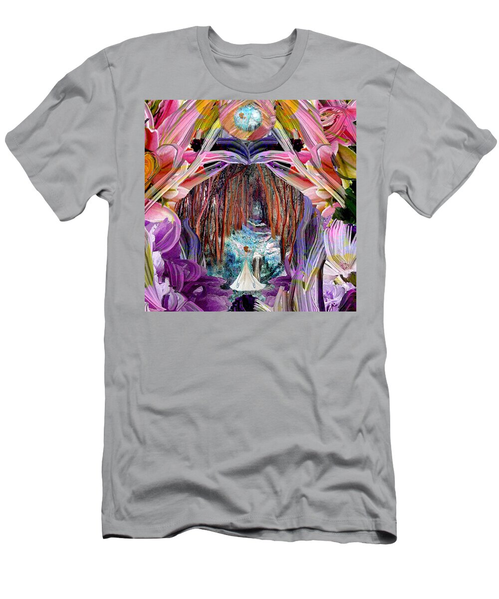 Fantasy T-Shirt featuring the painting Fairy and Unicorn by Michele Avanti