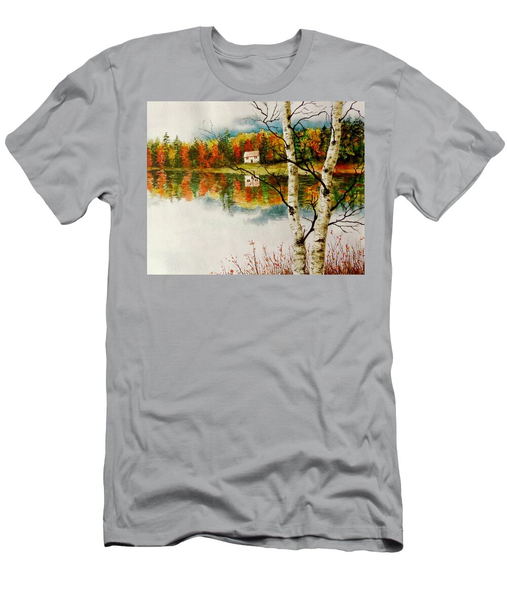 Landscape T-Shirt featuring the painting Fall Splendour by Sher Nasser