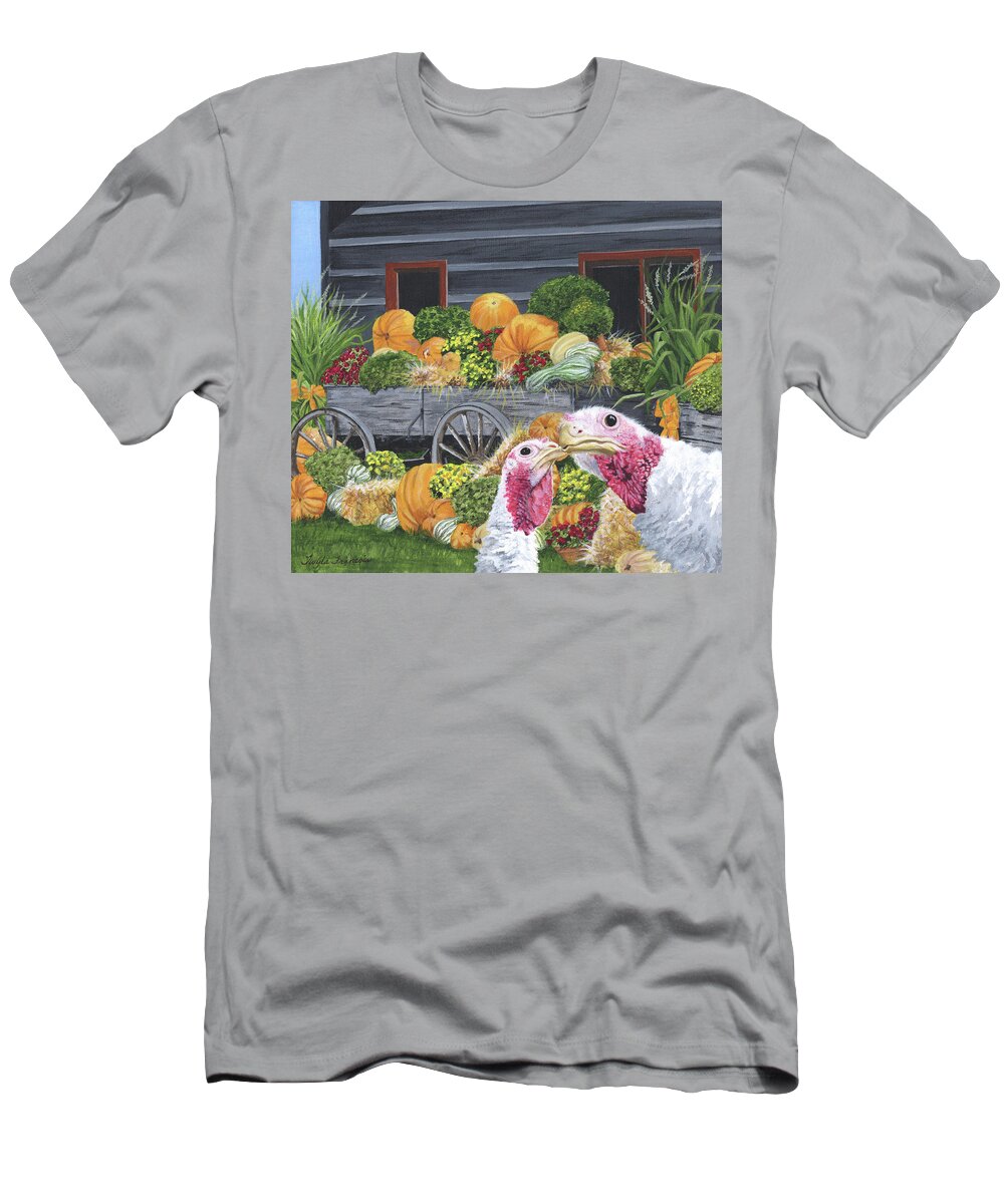 Portrait T-Shirt featuring the painting Fall Turkeys by Twyla Francois