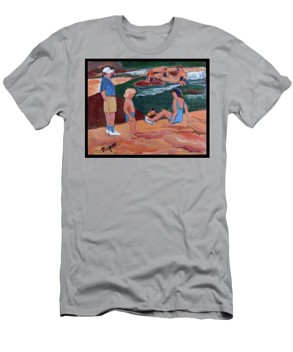 Slide Rock Arizona T-Shirt featuring the painting Family at Slide Rock Park by Betty Pieper