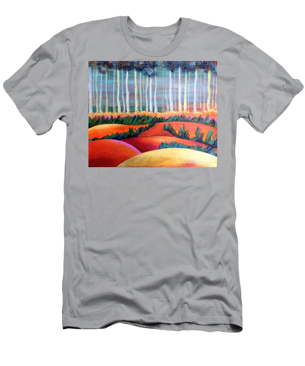 Landscape T-Shirt featuring the painting Through the Mist by Elizabeth Fontaine-Barr