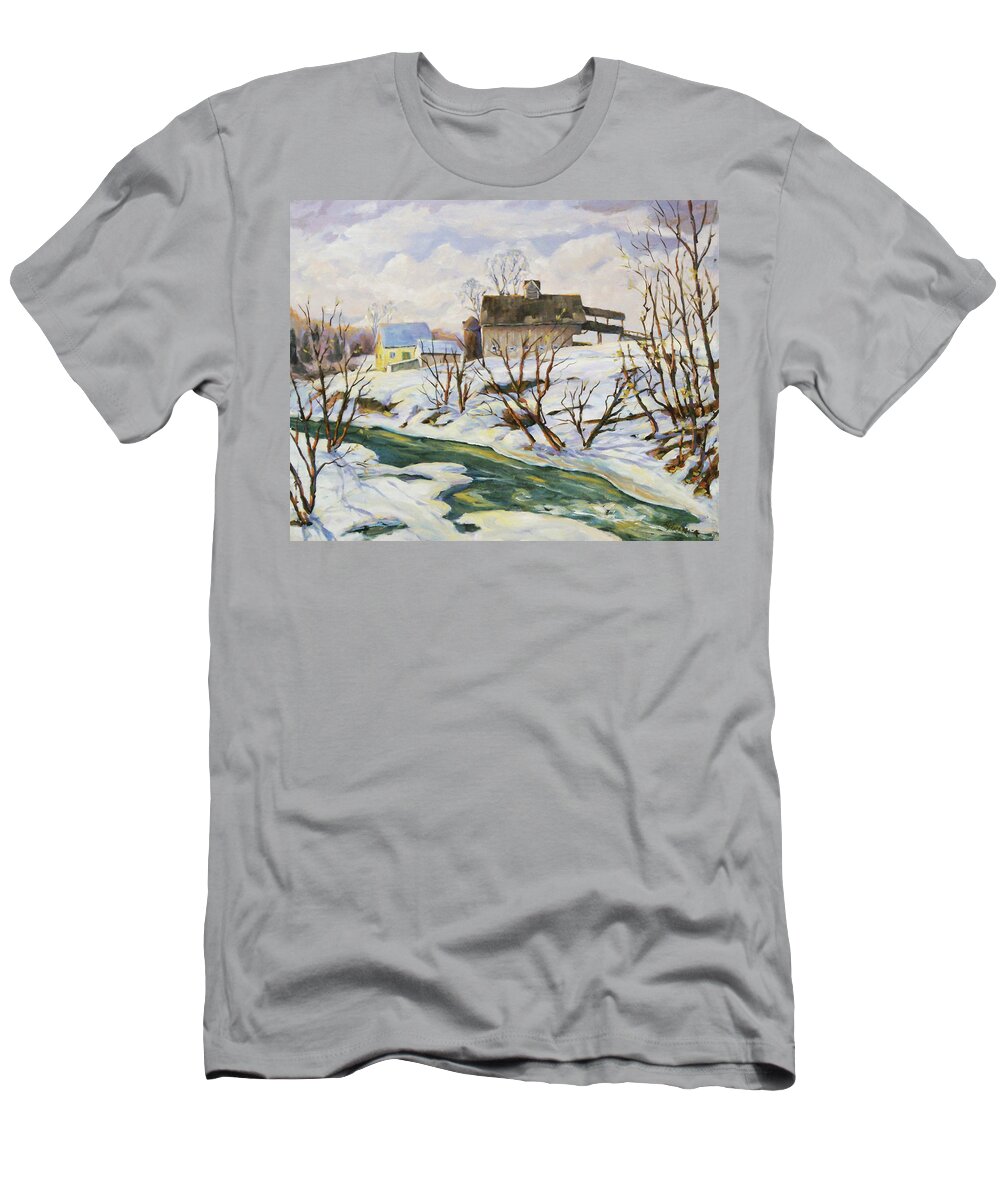 Farm T-Shirt featuring the painting Farm in Winter by Richard T Pranke