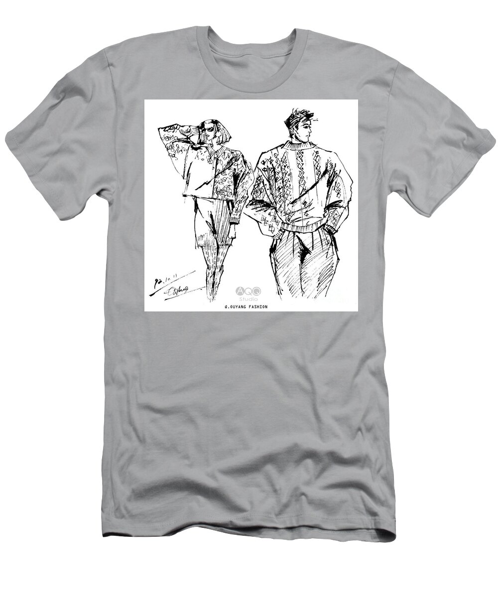Fashion Illustration T-Shirt featuring the painting Fashion Couple by Leslie Ouyang