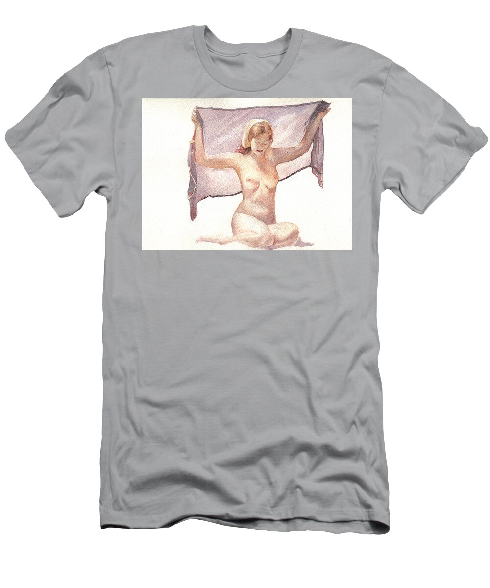Erotic T-Shirt featuring the painting Figure with Veil by David Ladmore