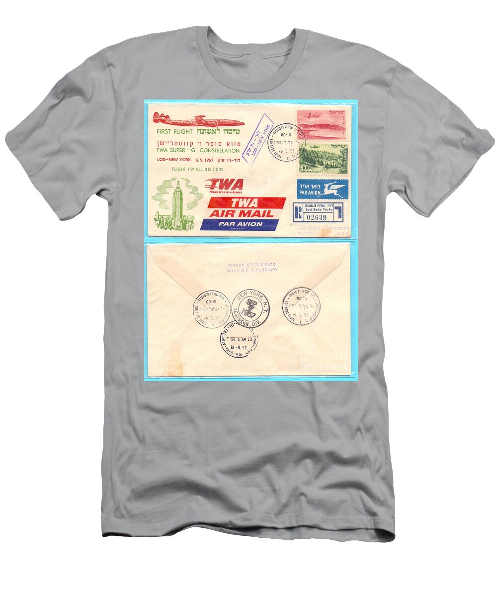 First T-Shirt featuring the photograph First Flight Lod to New York by Ilan Rosen