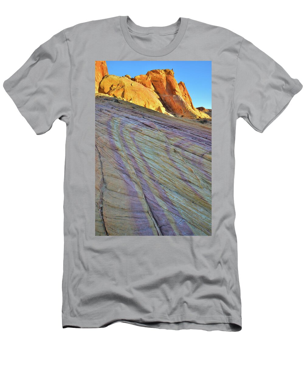 Valley Of Fire State Park T-Shirt featuring the photograph First Light on Colorful Valley of Fire by Ray Mathis