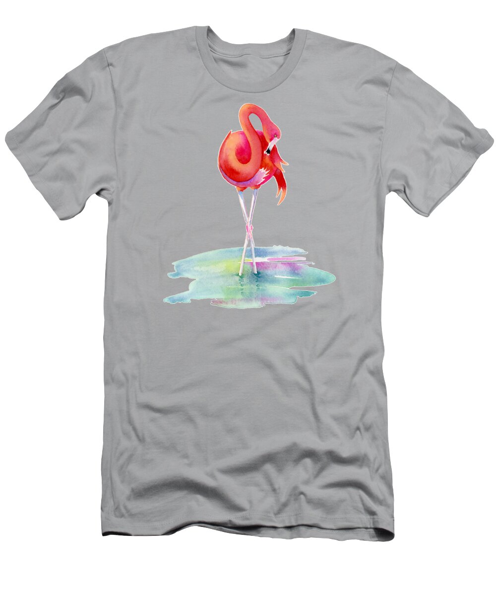 Flamingo T-Shirt featuring the painting Flamingo Primp by Amy Kirkpatrick