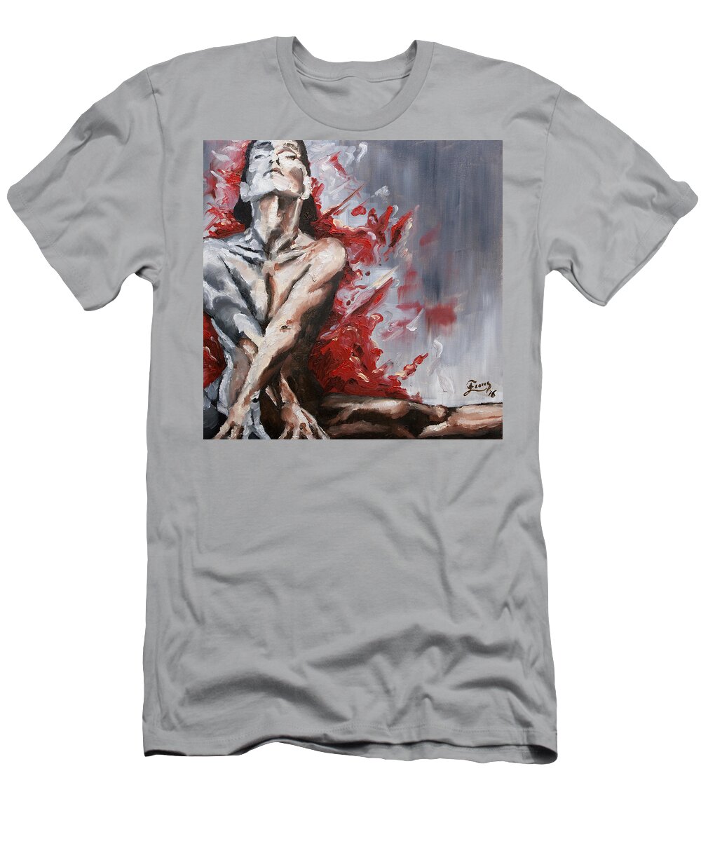 Human T-Shirt featuring the painting Flex by Carlos Flores