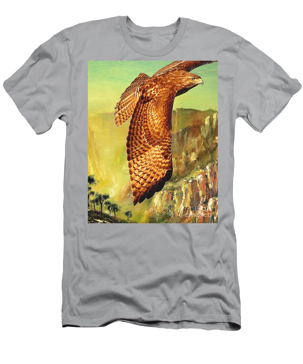 Red Tail Hwak T-Shirt featuring the digital art Flight of the Red Tailed Hawk by Wingsdomain Art and Photography