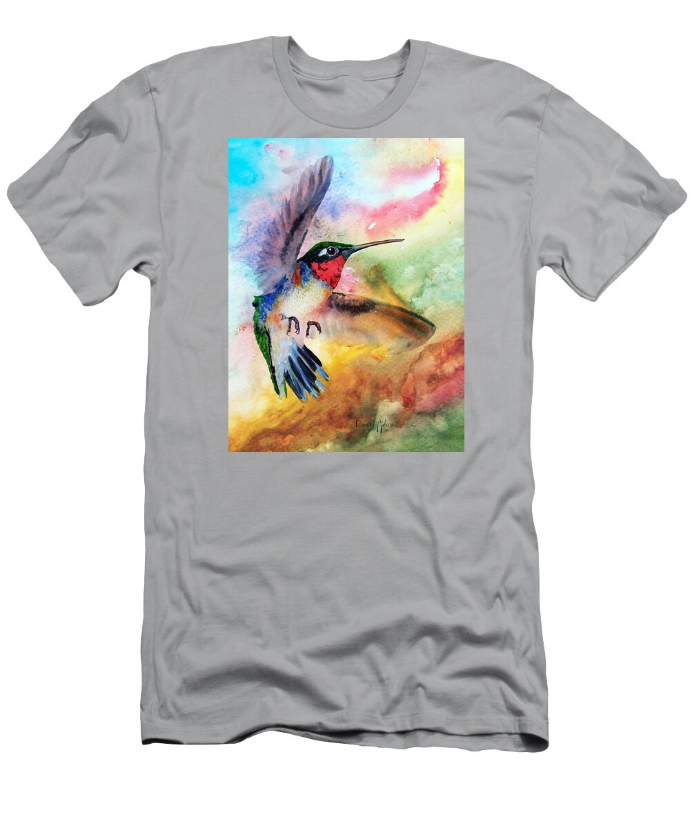 Hummingbird T-Shirt featuring the painting DA198 Flit the Hummingbird by Daniel Adams by Daniel Adams
