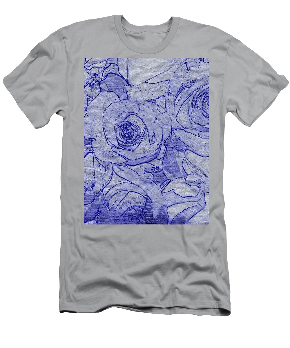 Roses T-Shirt featuring the digital art Floral Blues Roses 1 by Christine McCole