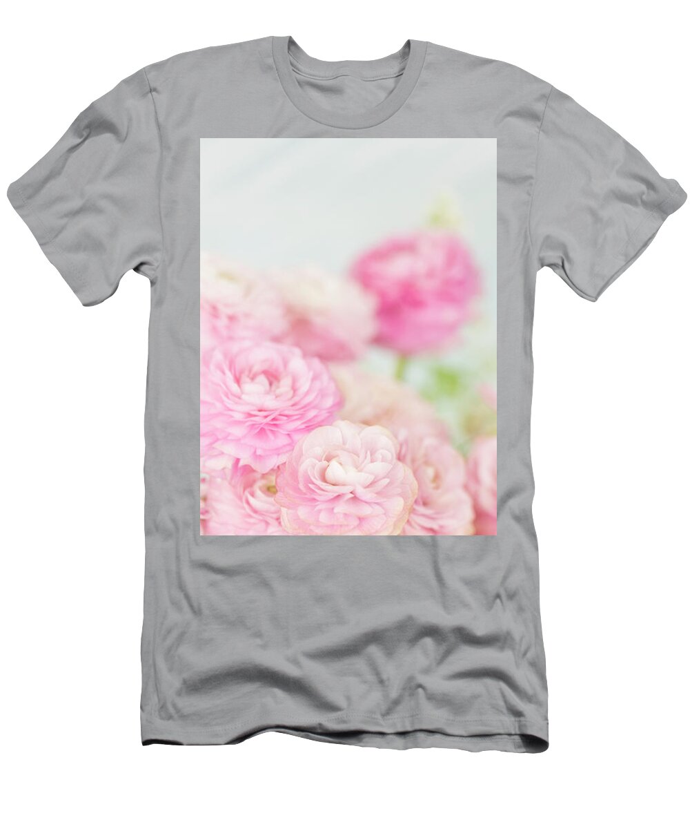 Pink T-Shirt featuring the photograph Fluffy Pink Ranunculus by Susan Gary