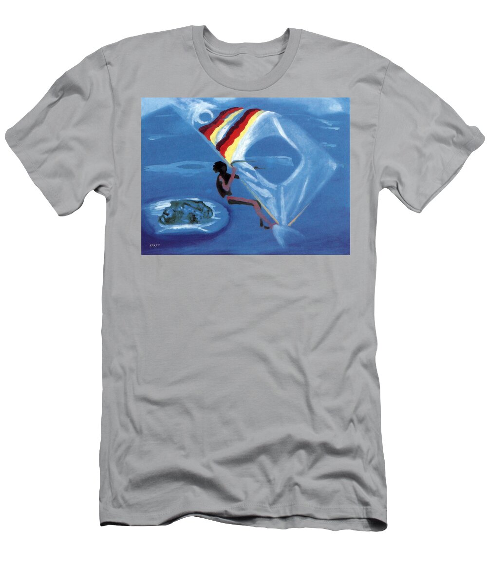Windsurfer T-Shirt featuring the painting Flying Windsurfer by Enrico Garff