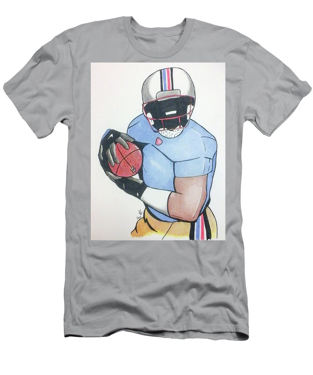 Football. Player T-Shirt featuring the drawing Football Player by Loretta Nash
