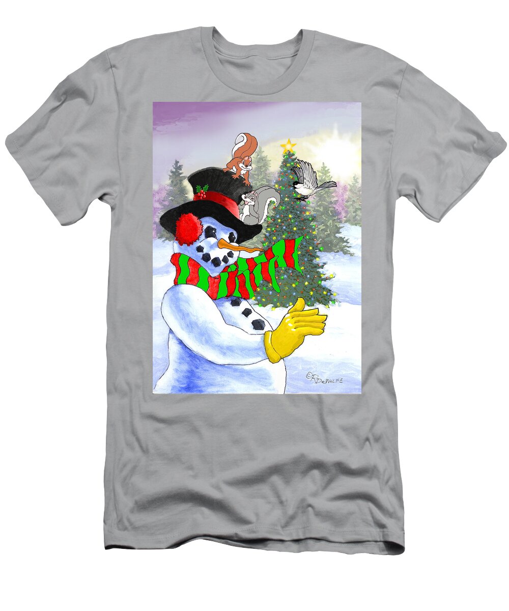 Frosty T-Shirt featuring the painting Frosty And Friends by Richard De Wolfe