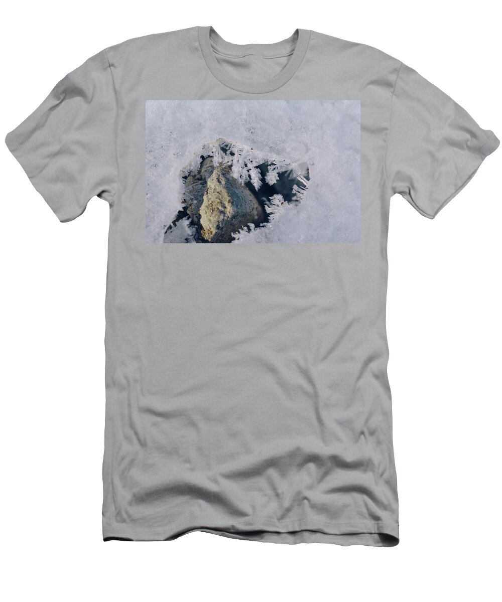 Rock T-Shirt featuring the photograph Frozen Rock by Amber Flowers