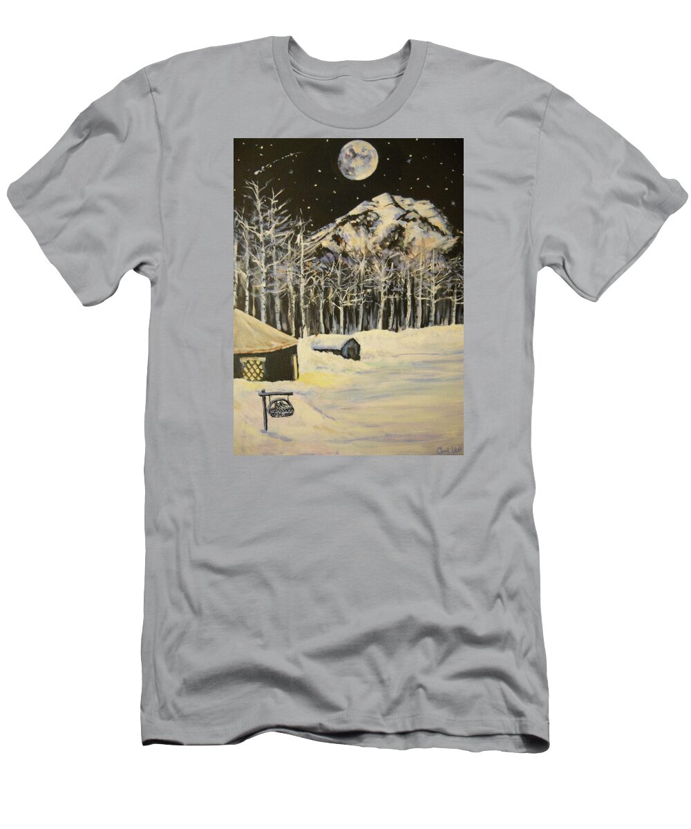 Moon T-Shirt featuring the painting Full Moon at the Sundance Nordic Center by Cami Lee