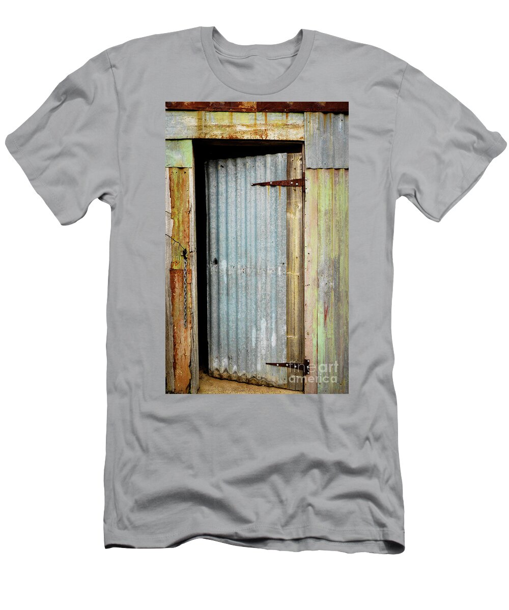 Doors Of The World Series By Lexa Harpell T-Shirt featuring the photograph A Hot Tin Door by Lexa Harpell