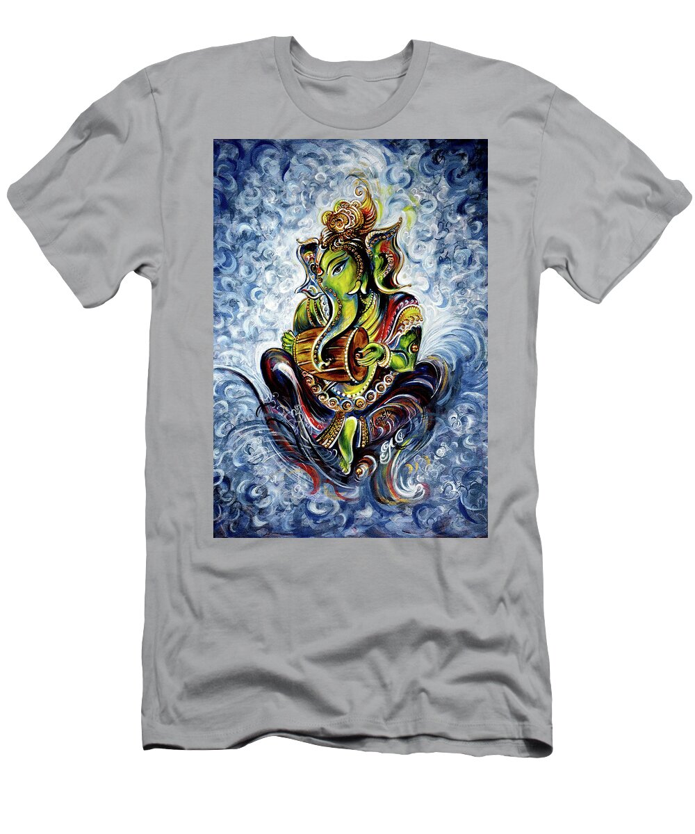 Ganesha T-Shirt featuring the mixed media Ganesha Mridangam by Harsh Malik