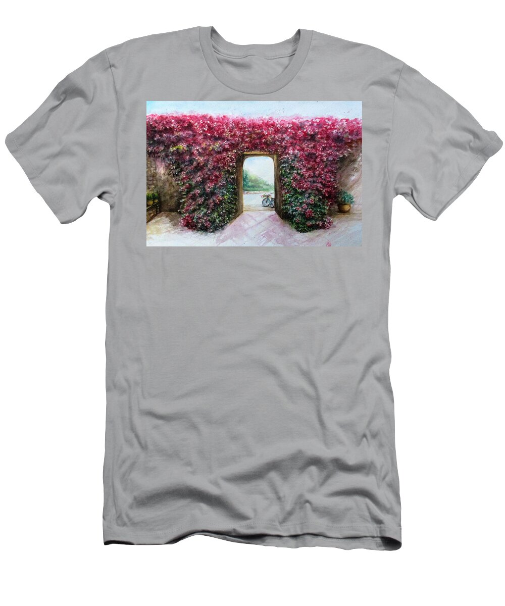 Bike T-Shirt featuring the painting Garden Rose by Natalja Picugina