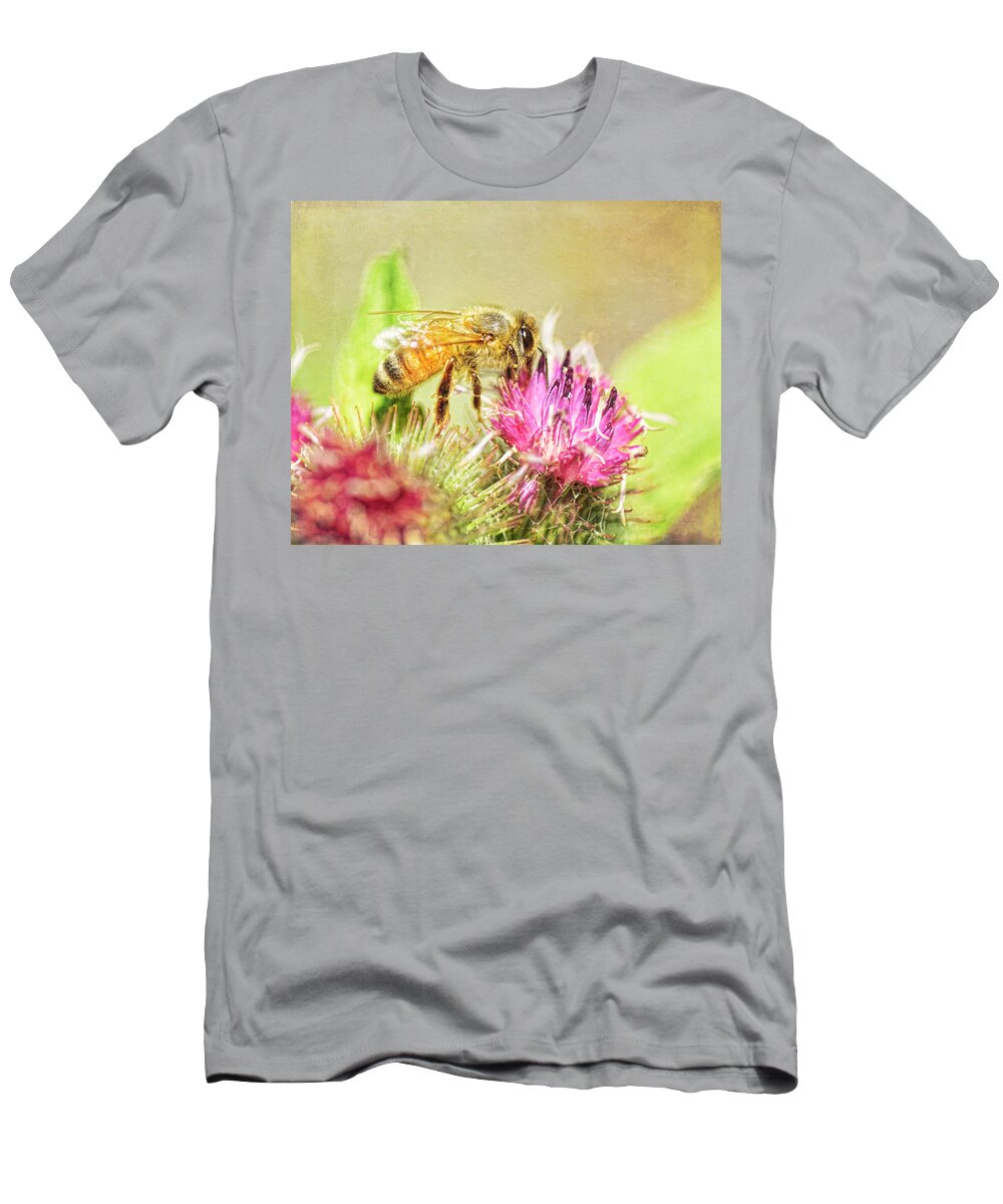 Bee T-Shirt featuring the photograph Gathering Pollen by Sue Capuano